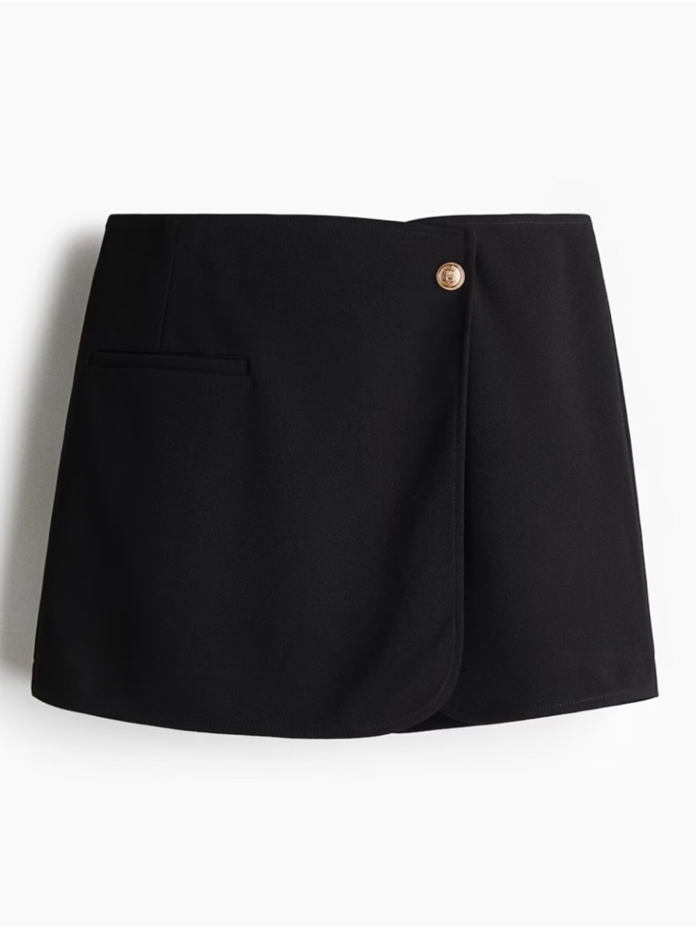 H&M Black Wrap-Front Skort with Gold Button